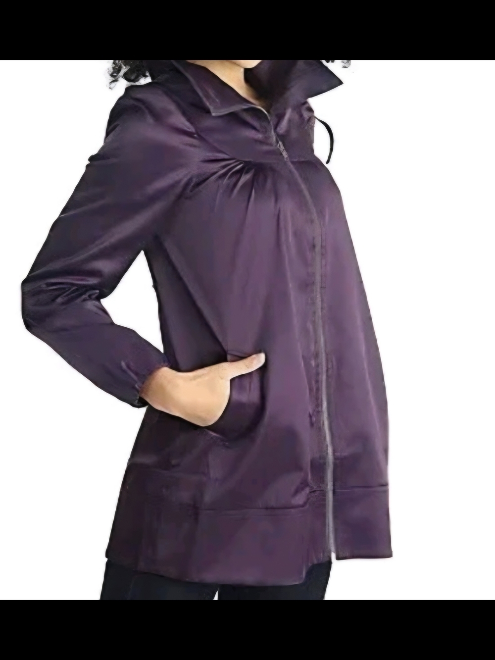 Marc Bouwer Purple Sateen Ruched Funnel Neck Zip Front Jacket - Size XS